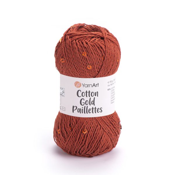 Alize Cotton Gold Paillettes sequin yarn skein 7117, sparkly cotton-acrylic yarn perfect for elegant knitting and crochet garments.