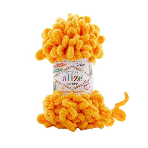 Alize Puffy loop yarn ball in soft yellow color